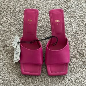 NWT Zara Hot Pink Low Heel Sandals
